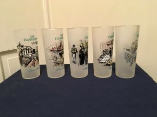 5 Libbey OLD PLANTATION Frosted Tumblers GWTW Theme Different Scenes Exc Cond B 2