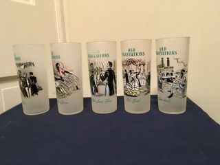 5 Libbey OLD PLANTATION Frosted Tumblers GWTW Theme Different Scenes Exc Cond B 3