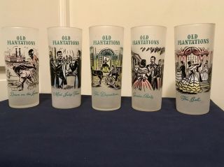 5 Libbey Old Plantation Frosted Tumblers Gwtw Theme Different Scenes Exc Cond A