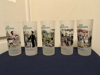 5 Libbey OLD PLANTATION Frosted Tumblers GWTW Theme Different Scenes Exc Cond A 2