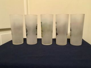 5 Libbey OLD PLANTATION Frosted Tumblers GWTW Theme Different Scenes Exc Cond A 3