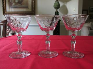 (3) Rock Sharpe Fern Cut Floral Champagne/tall Sherbet Glasses Stem 3006 5.  5 "