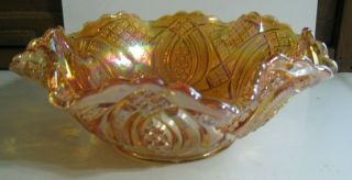 Vintage Imperial Diamond Ring Marigold Carnival Glass Ruffled 9 " Bowl