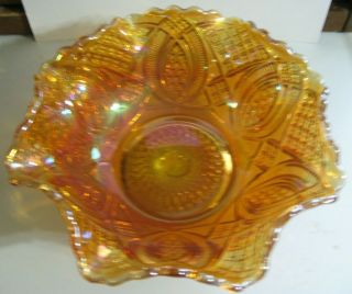 Vintage Imperial DIAMOND RING Marigold Carnival Glass Ruffled 9 