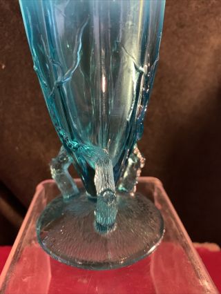 Northwood Blue Opalescent Glass VINE Novelty FANCY Vase 7” 2