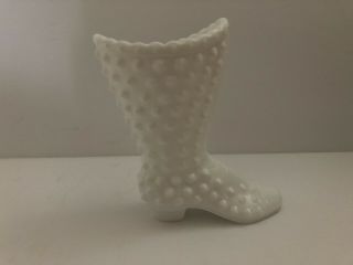 Vintage Fenton White Milk Glass Hobnail High Boot Shoe With Label