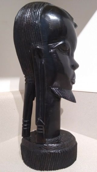 Vintage Hand Carved Ebony Wood Male Bust African Statue Figurine 10 " Tall