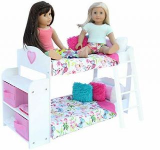 Pzas Toys Doll Bunk Bed - Doll Bunk Bed For 18 Inch Dolls Complete With Linen.
