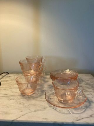 Vintage Macbeth Evans Pink American Sweetheart Depression Glass Cup And Saucer