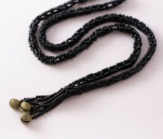 Black Seed Bead Beaded Rope Ethnic Antiqued Brass Bell Boho Bohemian Necklace