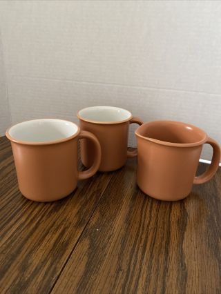 2 Sonora White By Crown Corning Mugs Terra Cotta Japan With Creamer