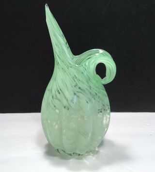 Vintage Hand Blown Green Swirl Glass Pitcher/ Vase