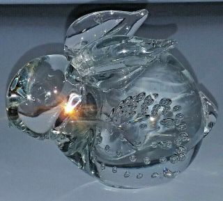 Clear Art Glass Bunny Rabbit Paperweight Hand Blown Controlled Bubbles Easter 3 "