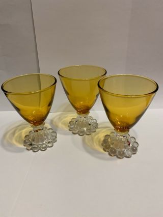 Set Of 3 Vintage Amber Anchor Hocking Boopie Sherry Glasses 4.  5 "