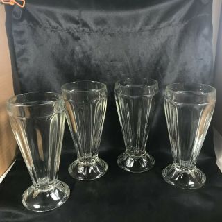 Set Of 4 Ice Cream Parlor Float Sundae 7 - 1/4” Clear Ribbed Glasses