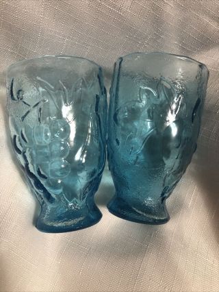 2 Rare Light Blue Vintage Libbey 4oz Juice Glasses Fruit Orchard