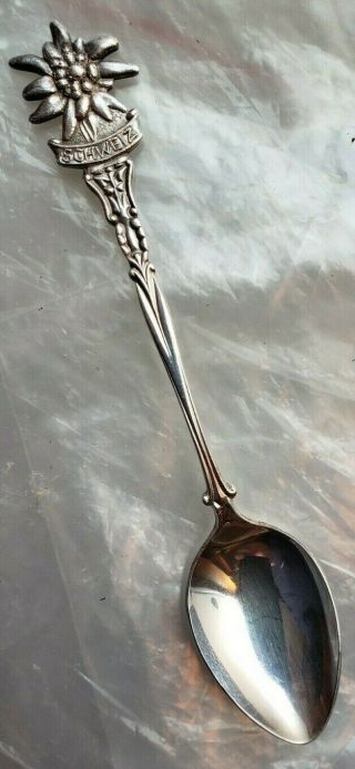 Vintage Schweiz " Switzerland " Souvenir Spoon With Edelweiss - Silverplate