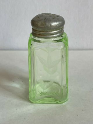 Vintage Etched Green Depression Glass Salt Or Pepper Shaker