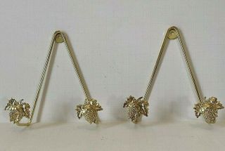 2 Lg Gold Tone Metal Wall Mount Display Easel Plate Holder Grapes With Leaf 7 "