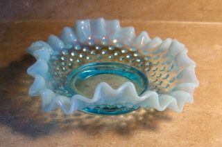 Vintage Fenton Glass Blue Opalescent Candy Dish