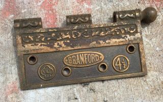 Branford Hinge,  Antique,  Brass Door Hinge Half.  Item: 9275