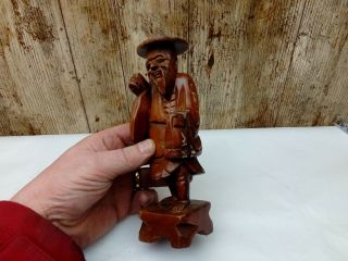 Vintage Chinese Or Japanese 8 Inch Carved Wooden Figure Of A Man