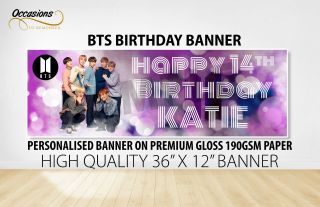 Personalised Kpop Bts Birthday Banner 36 " X12 " Gloss 190gsm Kodak Photo Paper 2