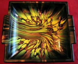 Beaytiful Murano Art Glass Ash Tray With Copper Flakes Swirls Design