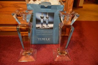 Pair Lead Crystal Candlesticks 11 3/4 In.  Candle Holders - Towle - Poland -