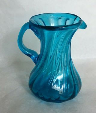 Lovely Pilgrim (?) Depression Glass Blue Swirl Small Creamer 3 1/4 " T Applied