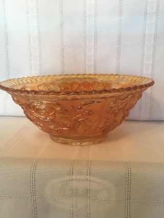 Imperial Open Rose Marigold Carnival Glass Bowl 7 1/2” Flared Sawtooth Pre - Owned