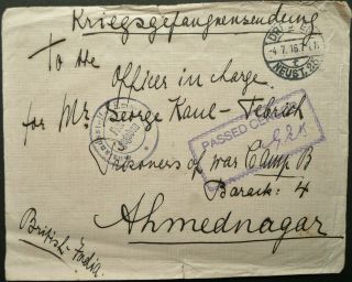 Germany 4 Jul 1916 Prisoner Of War Cover From Dresden To India,  Ahmednagar