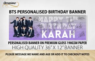 Personalised Bts Birthday Banner 36 " X12 " Printed On Gloss Photo 190gsm Paper 1