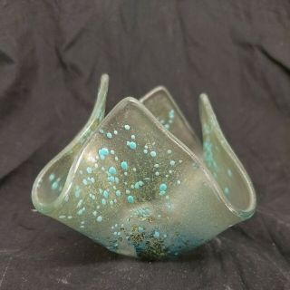 Vintage Handkerchief Glass Bowl Dish With Starfish Design On Base.  Greens Blues.