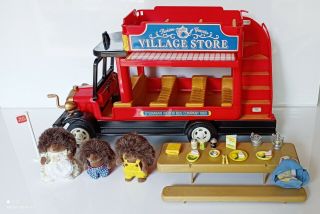 Sylvanian Families Vintage Village Bus With Dressed Hedgehogs And Accessories