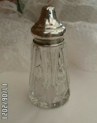 Antique Silver Topped Sugar Sifter Hallmarked.  Cut Glass Body,  Early 1900 