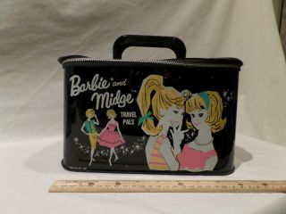 Vintage 1963 Square Mattel Barbie & Midge Travel Pals Black Vinyl Train Case Mod