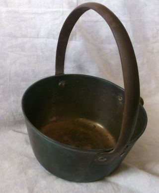 Antique Small Brass Jam Pan With Fixed Handle - Garden Planter