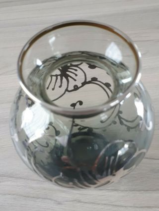 Antique Handblown Glass Vase With Silver Overlay.  10cm High. 3