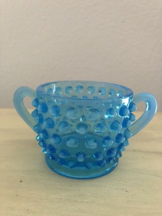 Vintage Blue Fenton Hobnail Glass Sugar Bowl 4” X 2”