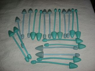 10 Pair Womens Shoe Form Trees Stretchers Vintage Blue & Green Wood Toe