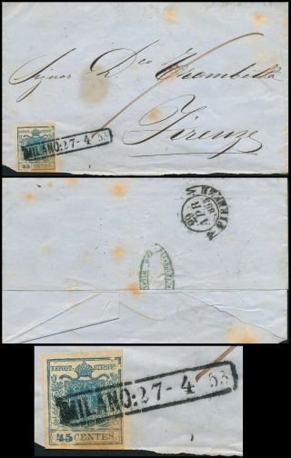 Italy 1853,  Lombardo Veneto,  Scarce 45 C On Entire Fold Cover,  See.  K248