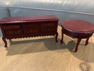 Dolls House Vintage Wooden Furniture Sideboard Dresser And Table12th Scale