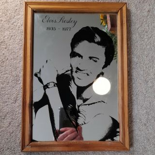 Vintage Elvis Presley Picture Mirror Wooden Frame 1970s