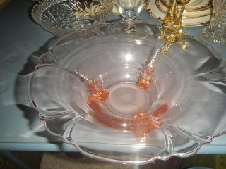 Old Heisey Glass Empress Pattern Dolphin Feet,  Pink,  Large Bowl Estate
