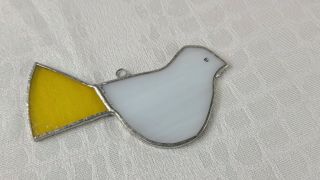 Vintage Stained Glass Sun Catcher White And Yellow Bird Window Ornament Small