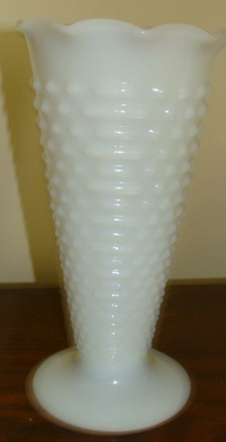 Vintage Anchor Hocking White Milk Glass Vase Hobnail & Bars 9 1/2 " Tall