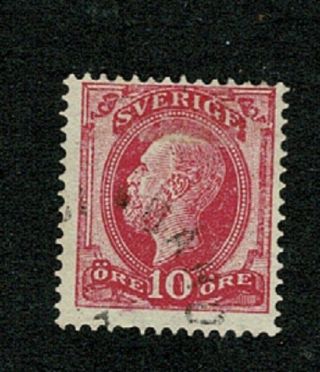 Sweden 1885 Oscar 10 Ore Red Sg28 F/u.  Stamp Is Offset Printed On Reverse