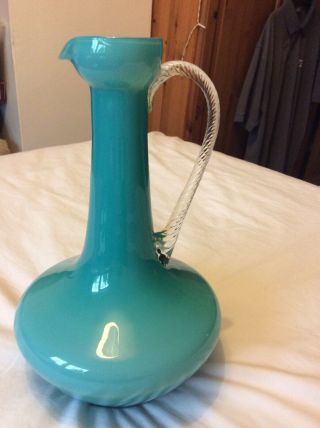 Retro/vintage Empoli Style Glass Jug.  Teal/turquoise.