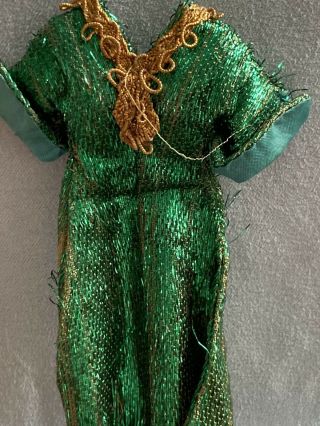 Vintage Pippa Topper Dawn Dolls Green Slinky Dress With Gold Trim Tlc Frayed Hem
